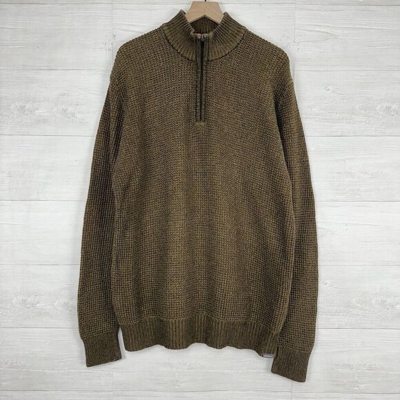 Eddie Bauer Bird's Eye Knit Sweater Men XL Tall Quarter Zip Pullover Heavy Knit - Picture 1 of 14